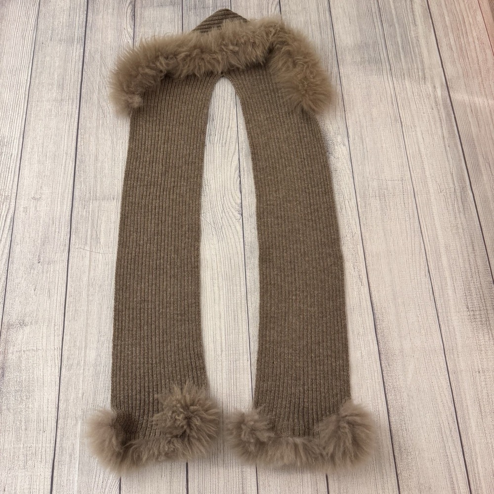 Alicia Adams Alpaca Hooded Scarf Brown Fur Trim 100% Baby Alpaca Luxury Peru